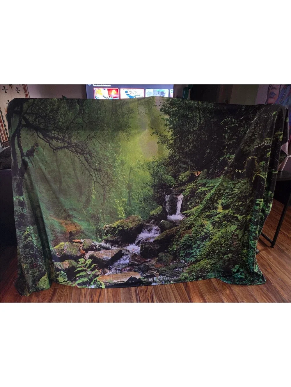 110inX86.6in Tapestry Wall Hanging Waterfall Forest Print